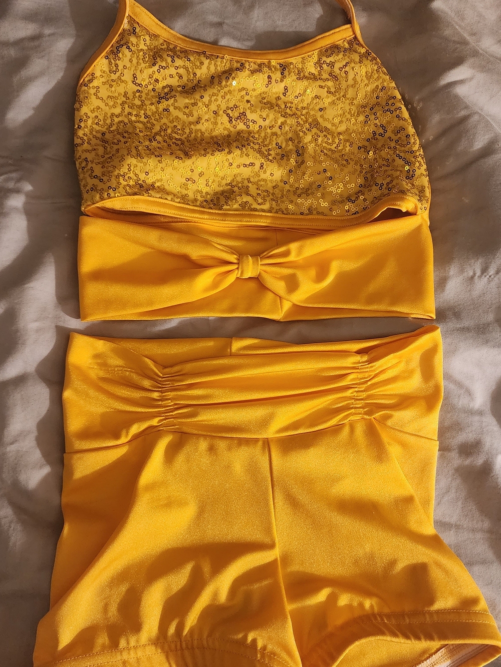 Bright Yellow Ruched High-Waist Short Set with Knot-Front Top